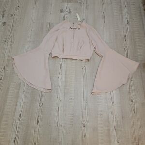 Mustard Seed Pink Bell Sleeve Crop Top